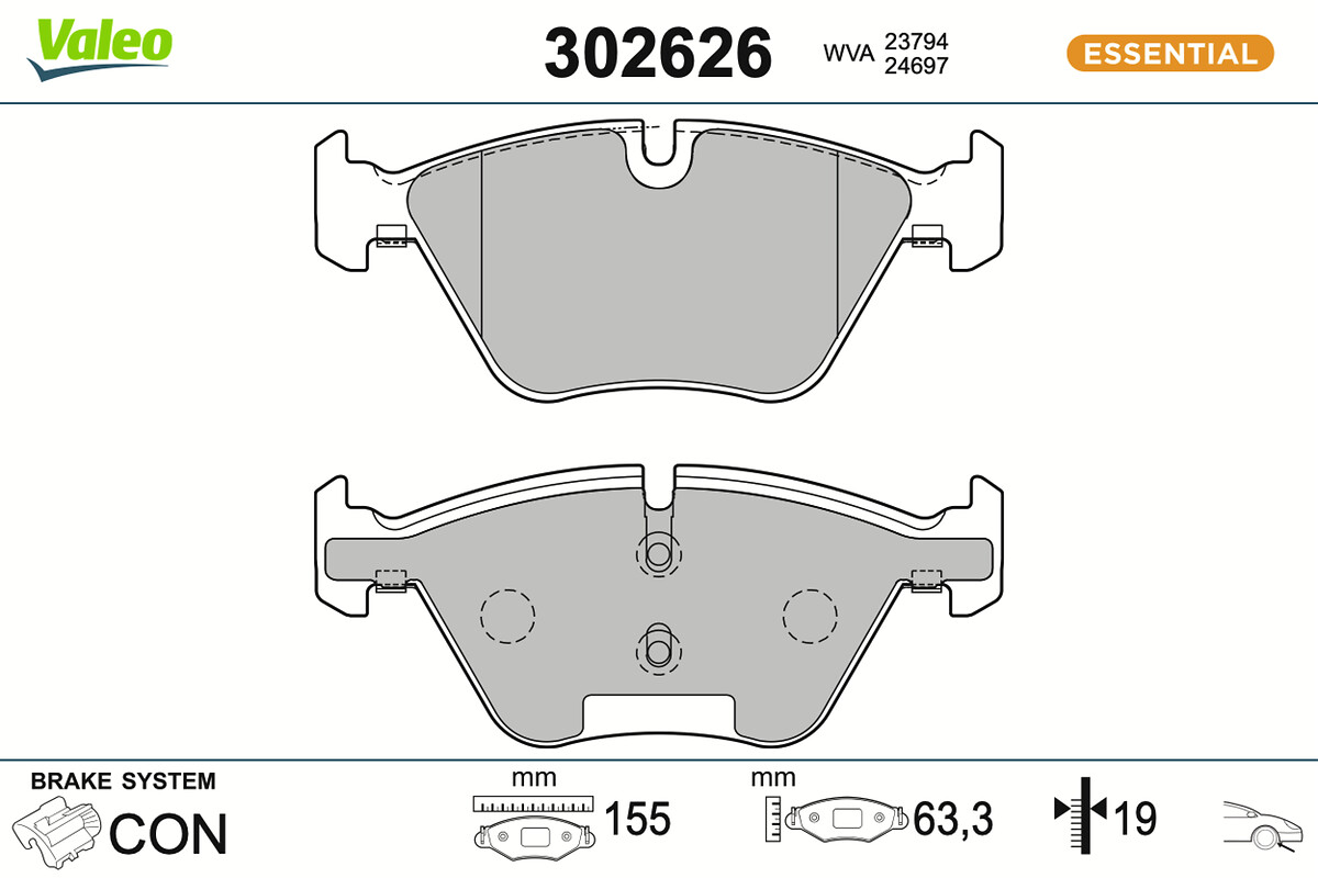 Kit pastiglie freno, Freno a disco - 302626 VALEO